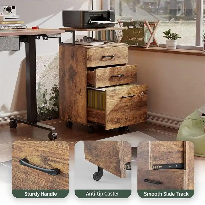 3-Drawer Rolling Filing Cabinet - 6.3D x 30.12W x 21.65H