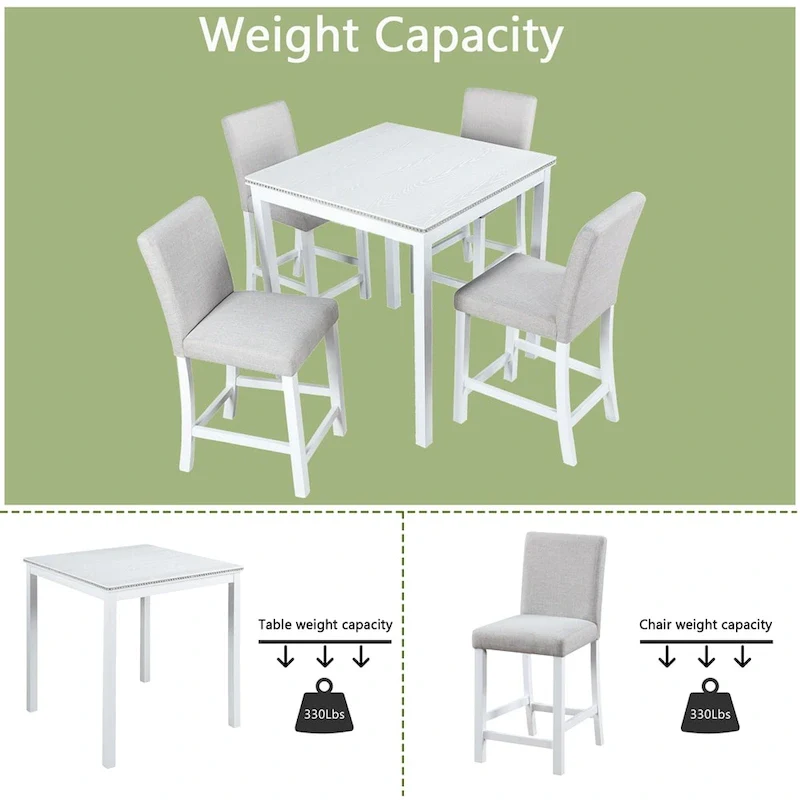 5-piece Wood Dining Counter Height Table and Chair Set