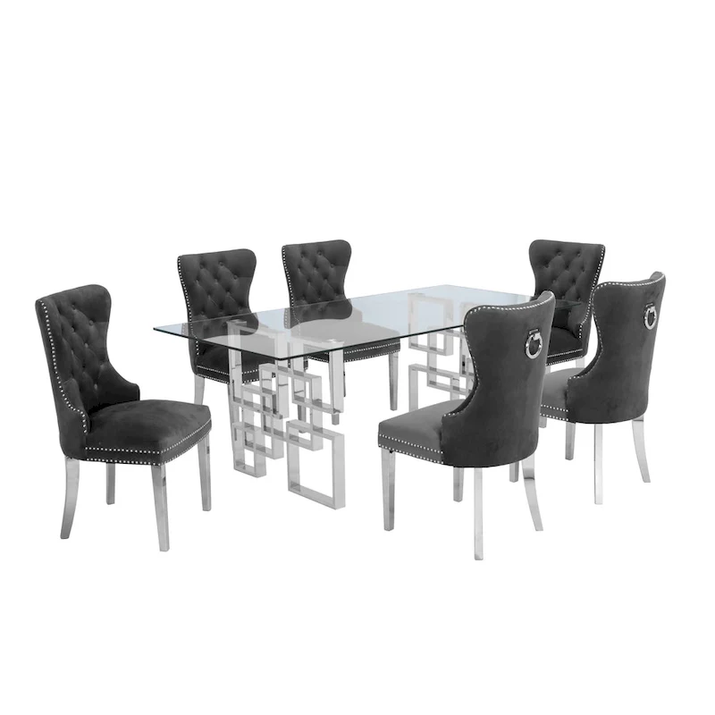 7-Piece Stainless Steel Nailhead Trim Dining Set