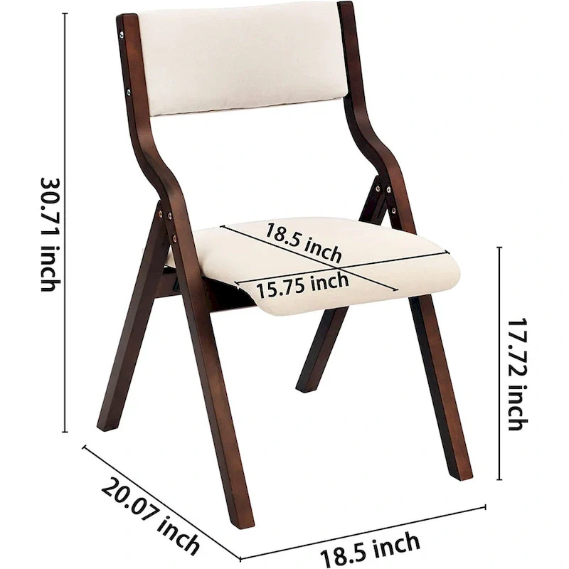 Foldable Dining Chairs with Padded Seats Set of 2, Beige