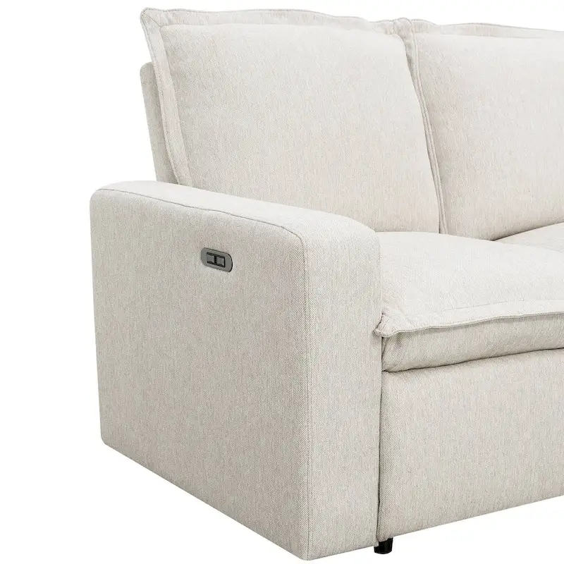 Linen L-Shaped Sectional Sofa with Power Recliners & USB