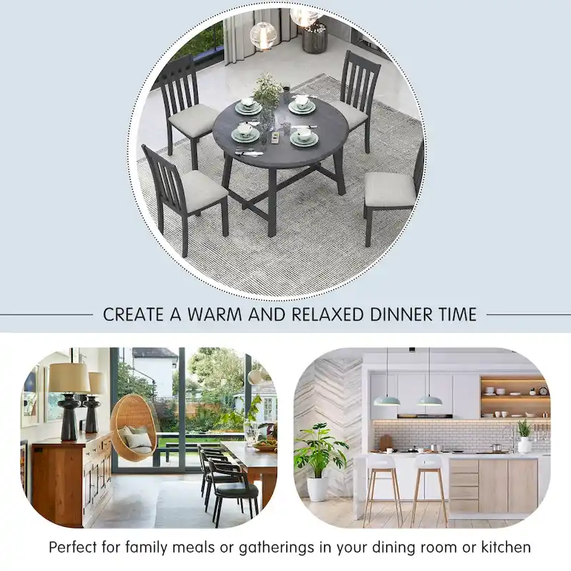 5-Piece Wooden Dining Table Set with Round Extendable Table & 4 Chairs