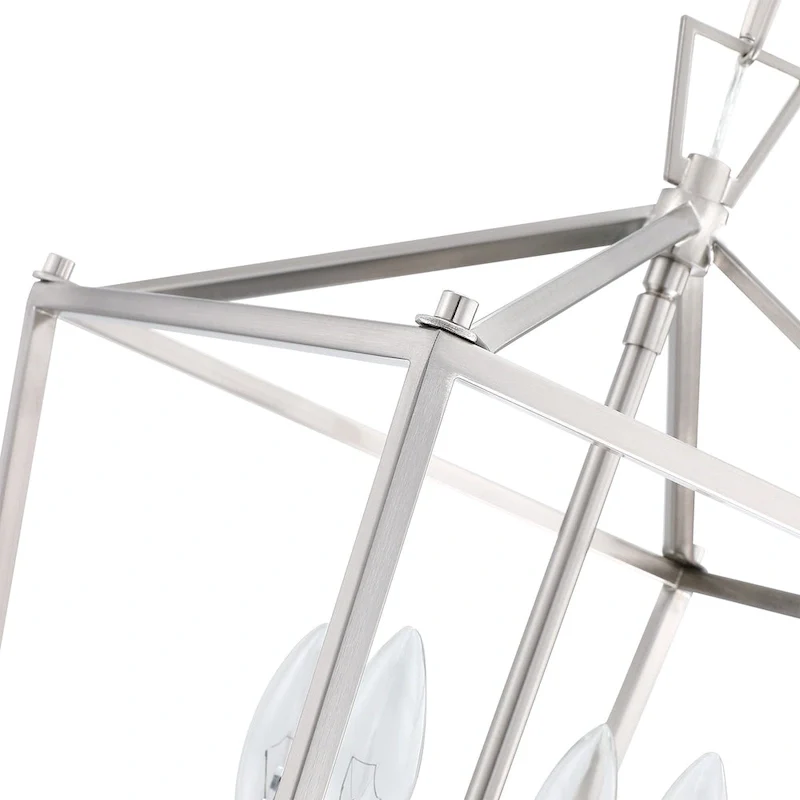 4-Light Geometric Cage Lantern Pendant Light with Brushed Nickle Finish - Middle