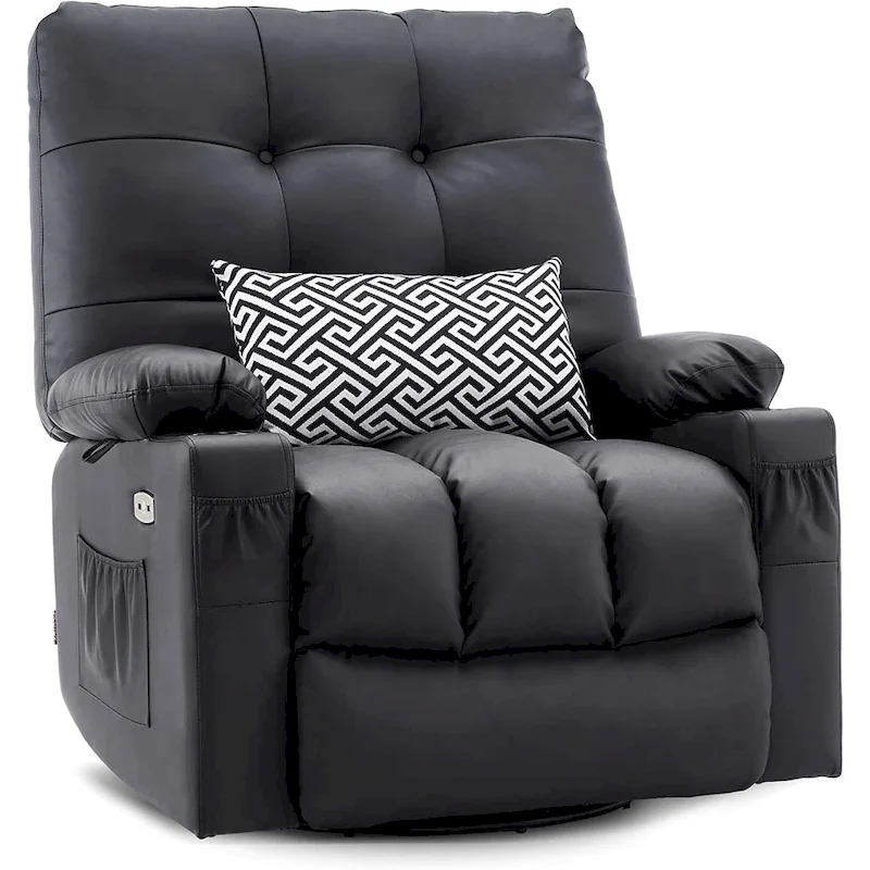 MCombo Large Power Swivel Glider Rocker Recliner Chair with Massage and Heat, Faux Leather 7748
