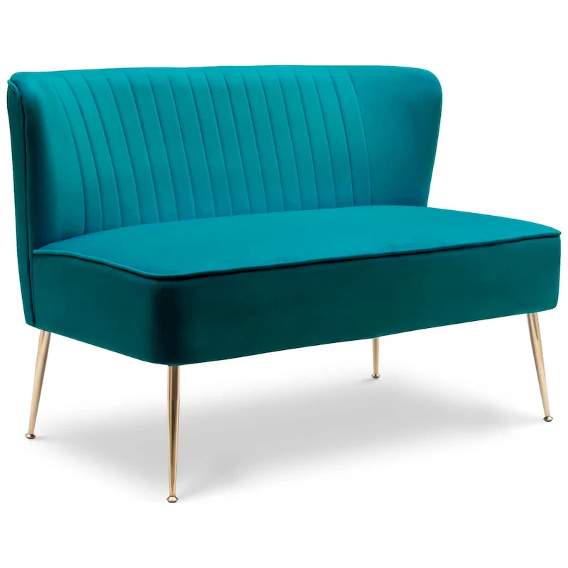 Upholstered Velvet Polyester 46 Wide Loveseat - Armless/ Scalloped Back