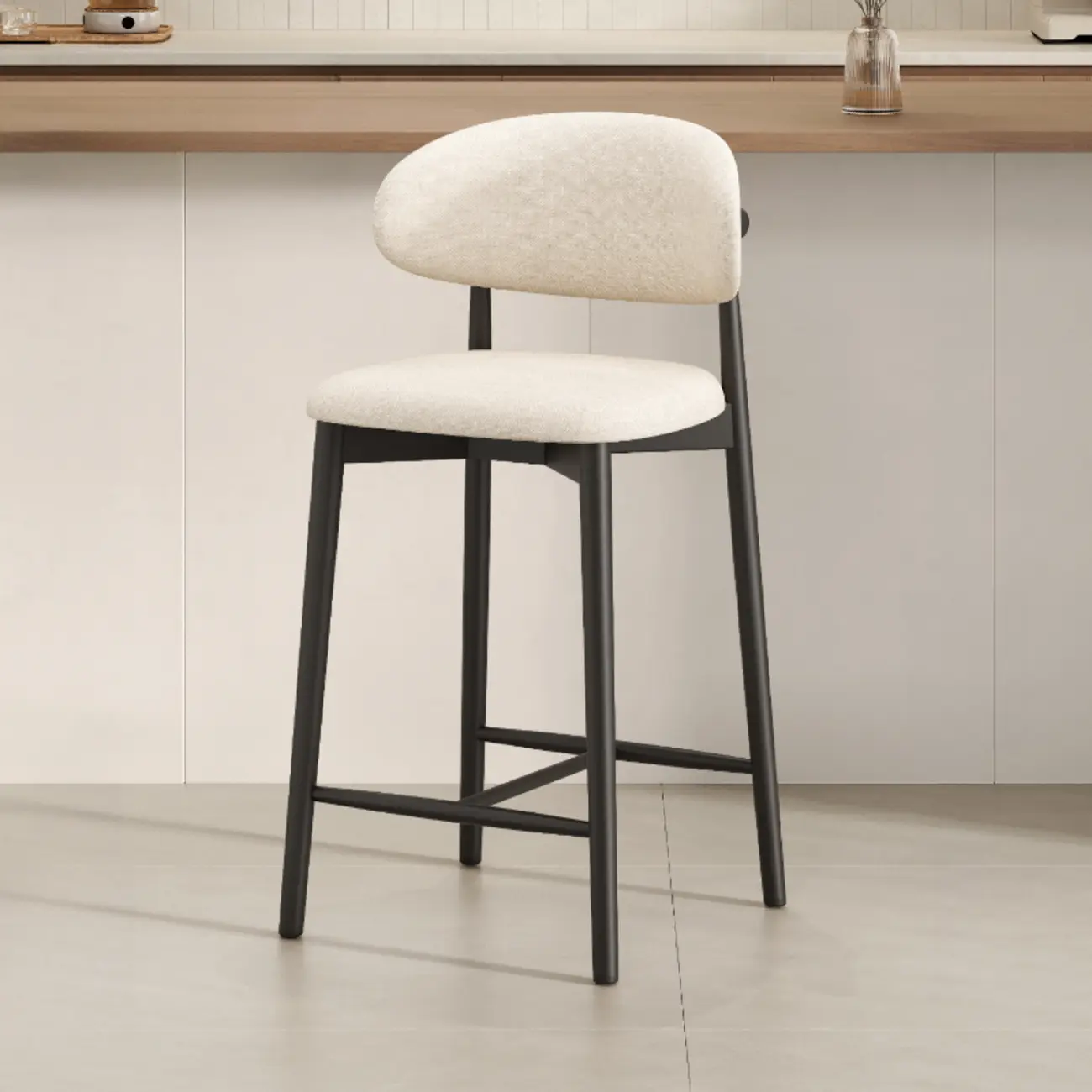 Mid Century Modern Upholstered Bar Stool with Back