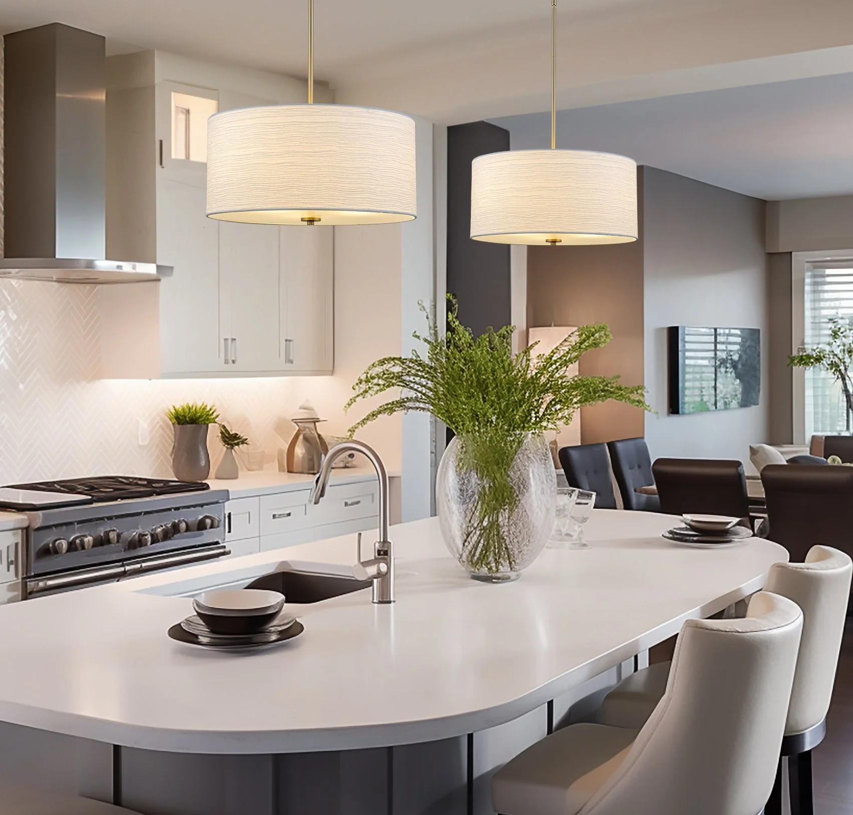 Pearl 18 Modern 3-Light Large Drum Pendant Chandelier