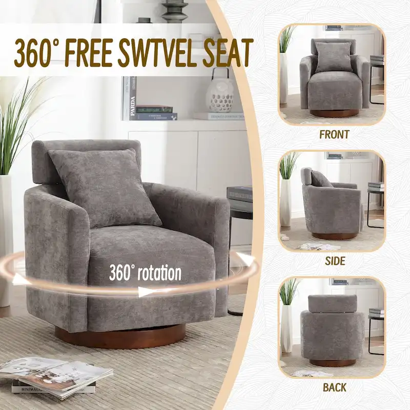 360 Degree Accent Swivel Chair,Chenille Upholstered Arm Chair