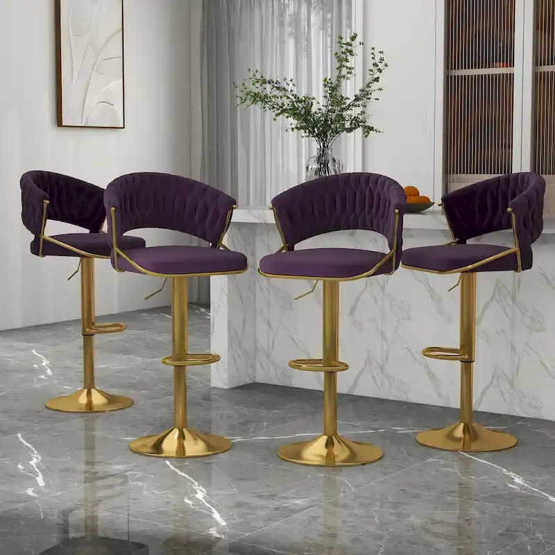 Set of 4 Bar Stool Adjustable Height with Swivel Seat