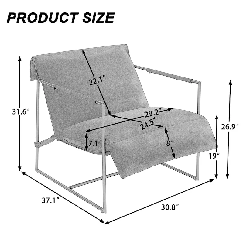 Fabric Accent Chair Metal Framed Sling Armchair Set of 2