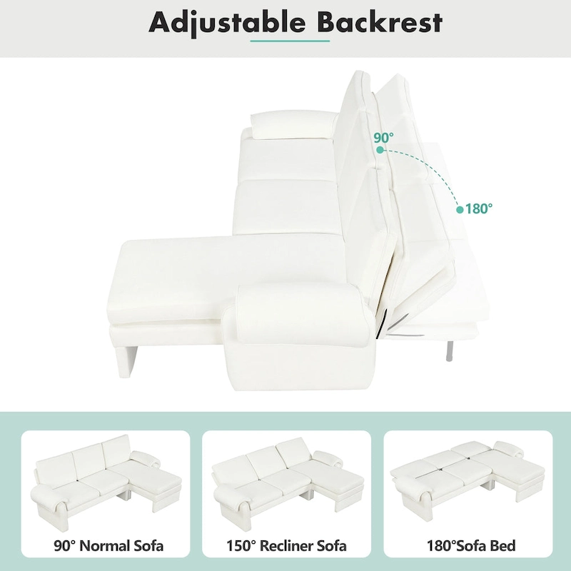 94.1 Chenille L-Shaped Futon Sofa with Adjustable Backrest & Reversible Chaise