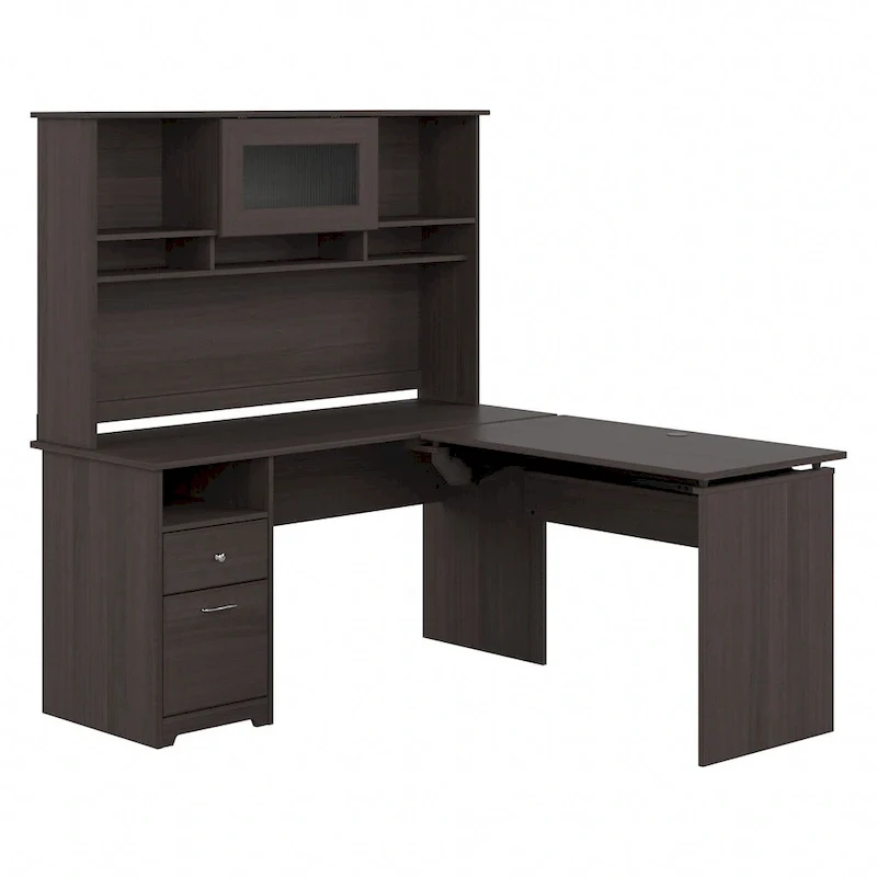 60W 3-position L-shaped Sit to Stand Desk with Hutch by