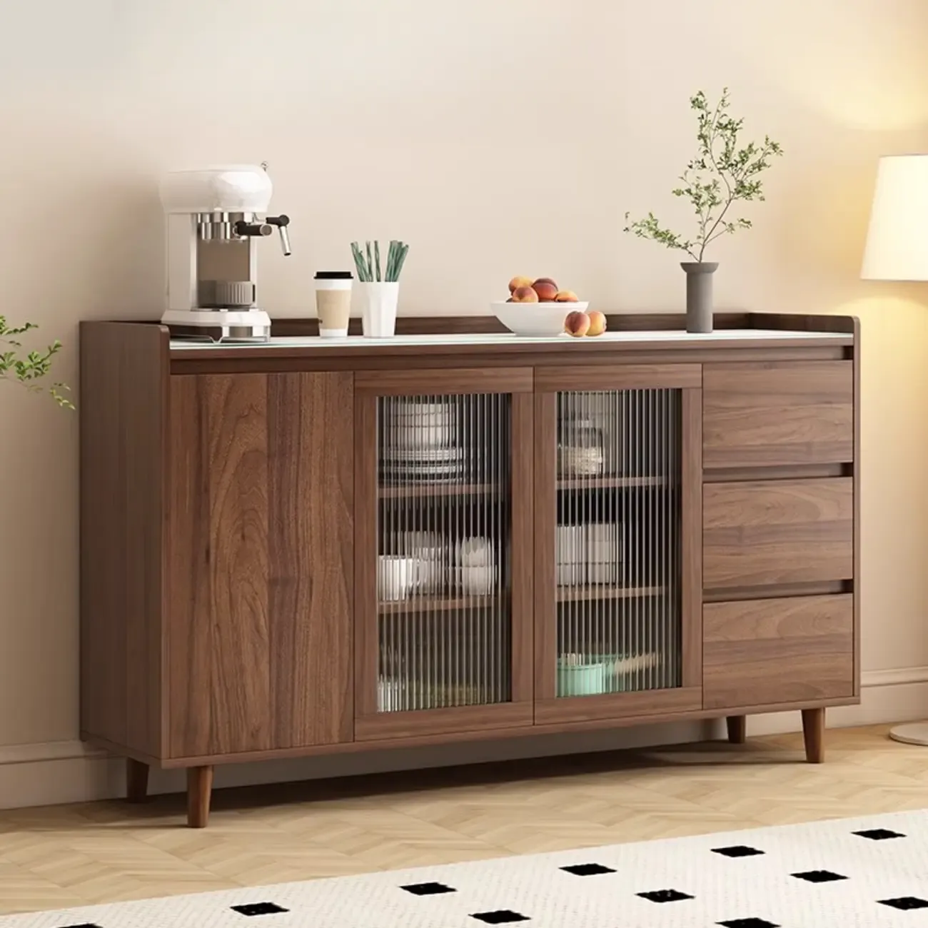 Modern Wood Sideboard with Glass Countertop