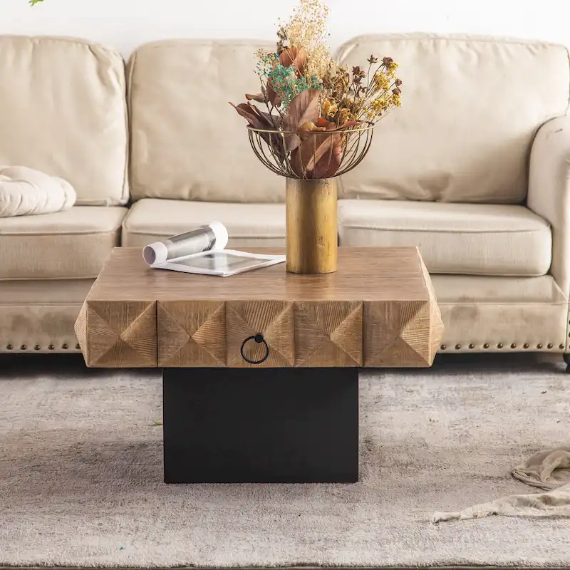 Three-dimensional Embossed Pattern Square Retro Coffee Table