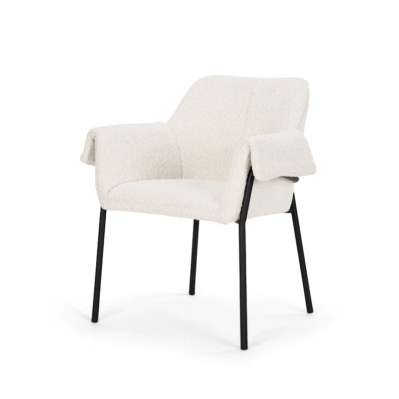 Dining Chair w/ Cream Boucle Fabric & Matte Black Metal Legs