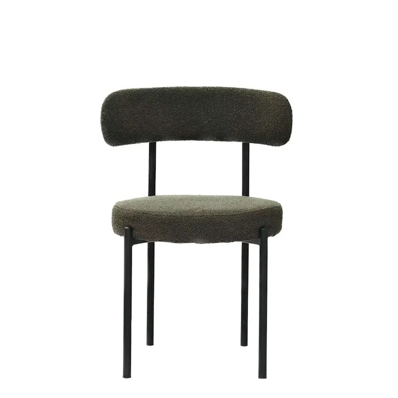 Boucle Dining Chairs,Mid-Century Modern Curved Backrest Chair,2 PCS