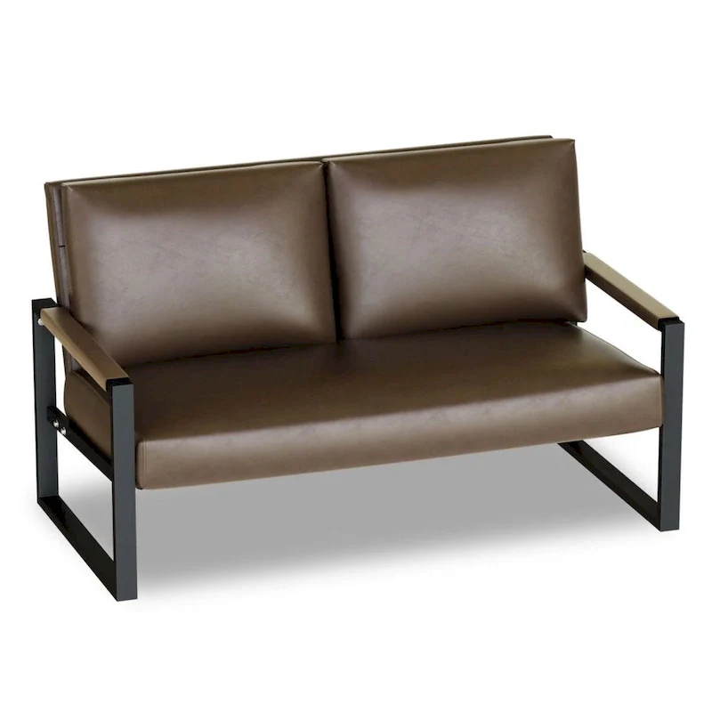 Mid-Century Style Faux Leather Loveseat Sofa with Steel Frame