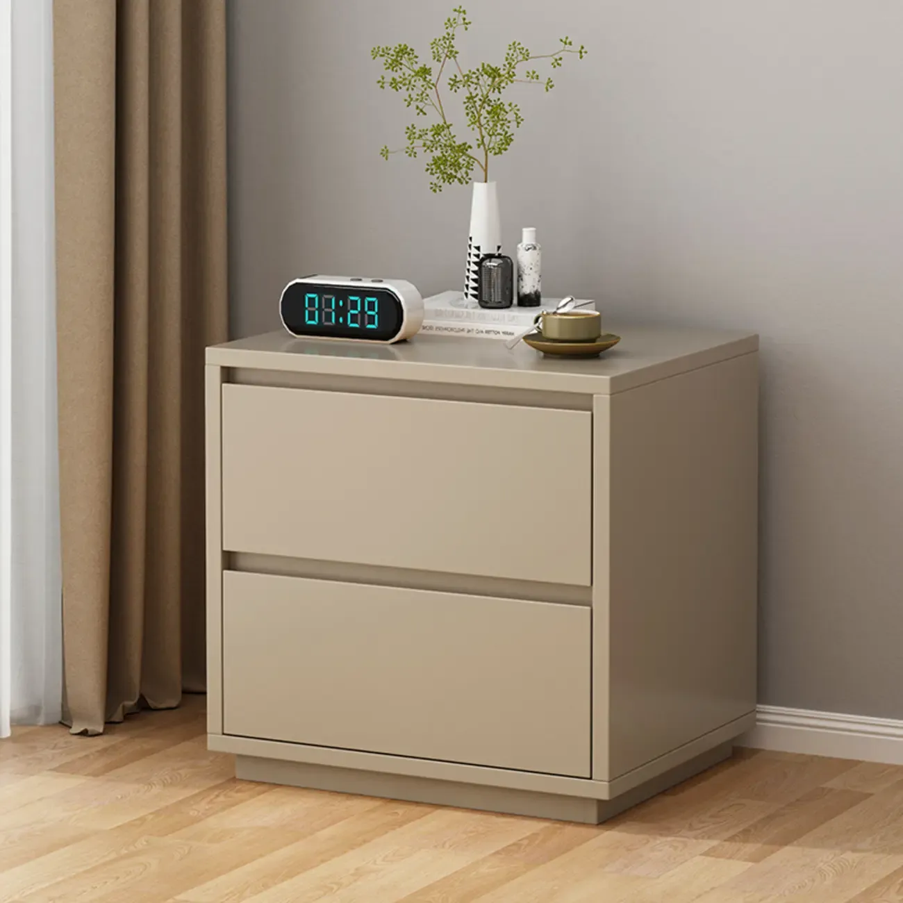 Wood Modern Narrow Two-Drawer Nightstand