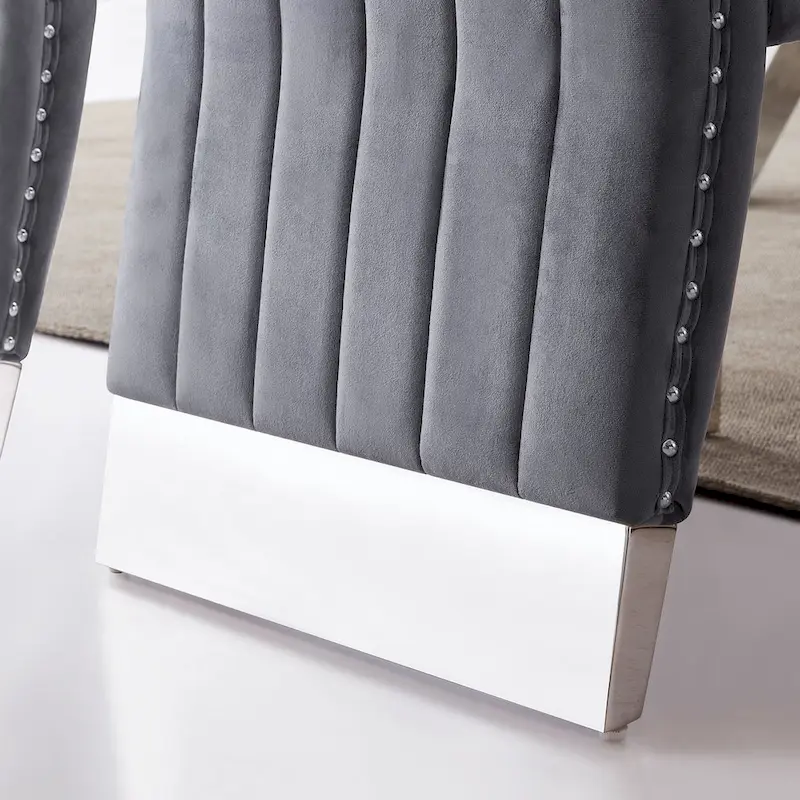 Modern Channel High Back Dining Chairs with Nailhead Trims and Polished Metal Legs