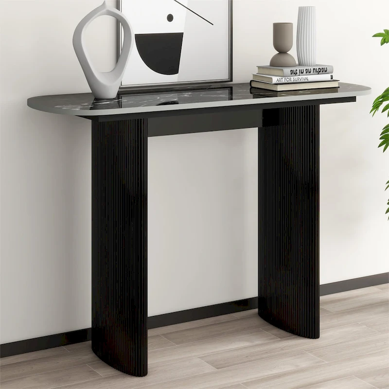 Marble Console Table Entryway Table with Fluted Base