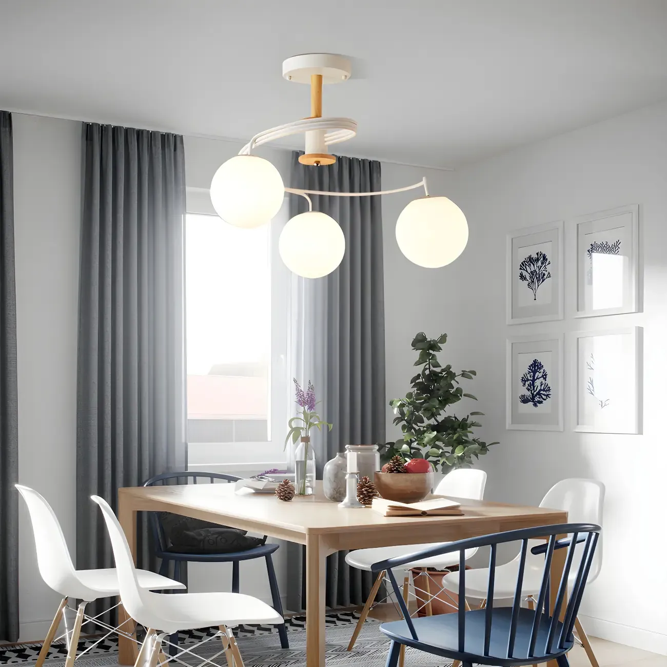 Modern Globe Bulb Orb Metal Semi Flush Ceiling Light