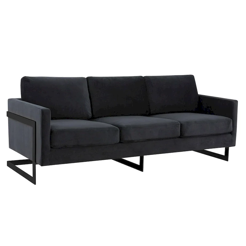 Leisuremod Lincoln 3-Seater Upholstered Velvet Sofa with Black Stainless-Steel Base