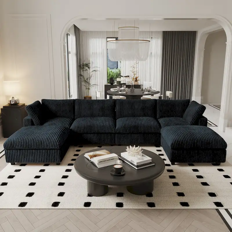 Beige 6-Seat U-Shape Modular Sectional Sofa with Cushions