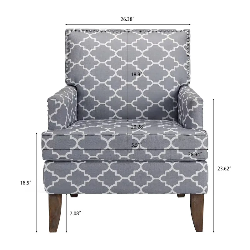 Fabric Upholstered Accent Chairs with Wood Legs