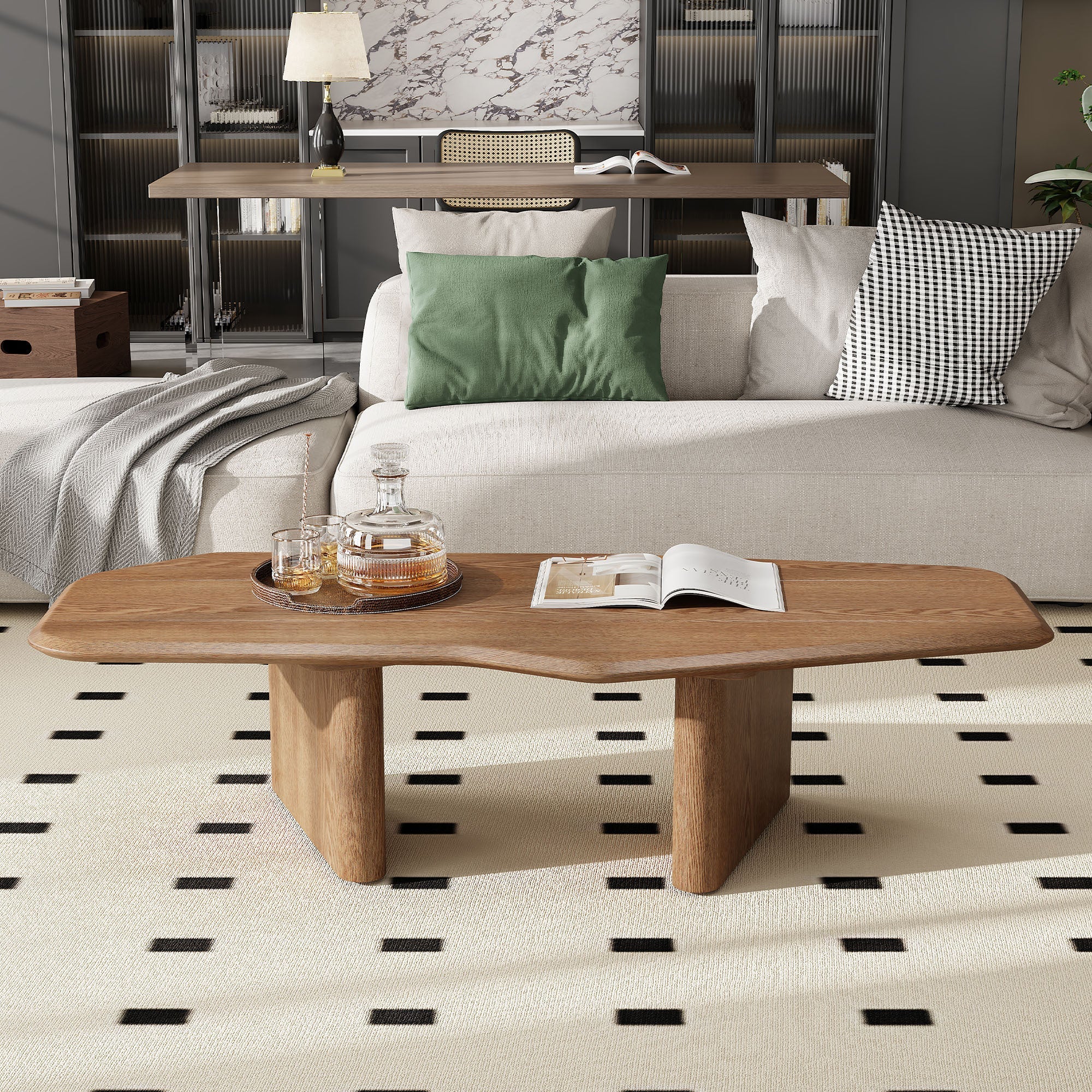 Modern Shape Rustic Ash Wood Veneer Coffee Table