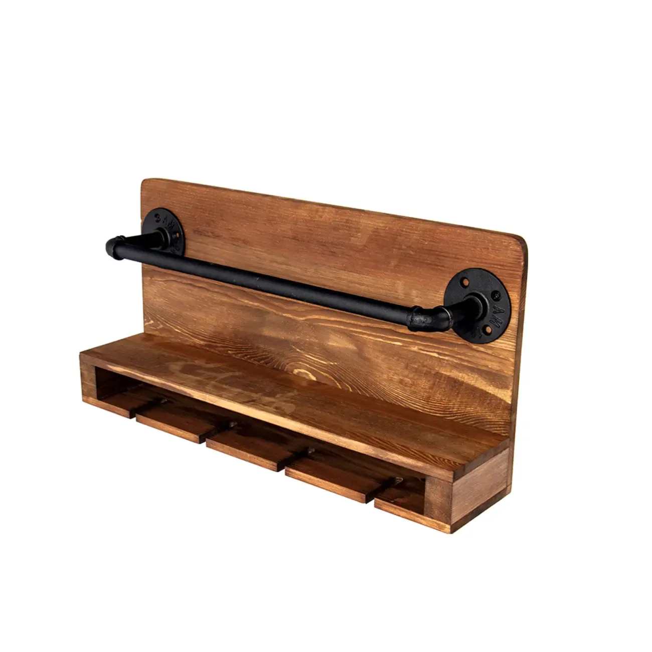 Modish Wooden Floating Mount Wall-fixed Wine Bottle and Glass Rack