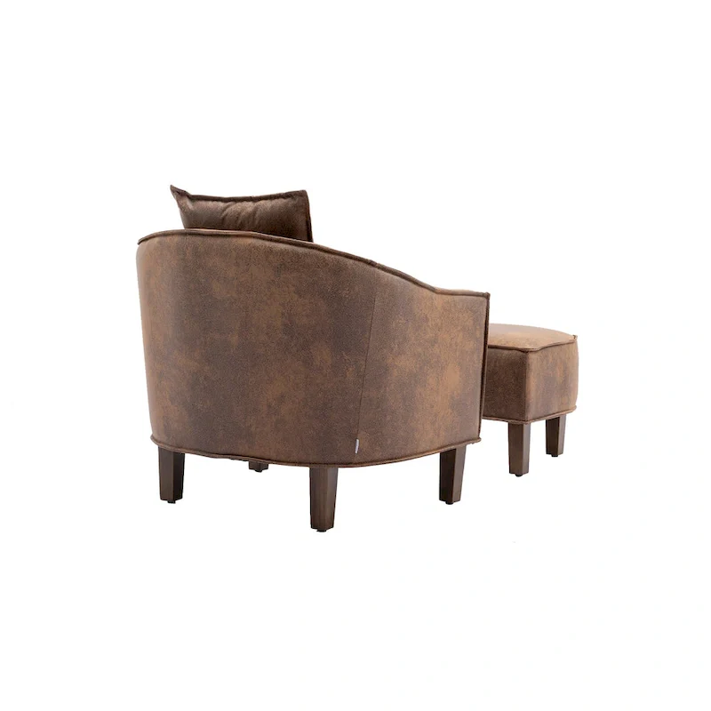 Mid-Century Upholstered Barrel Accent Round Arm Chair with Ottoman