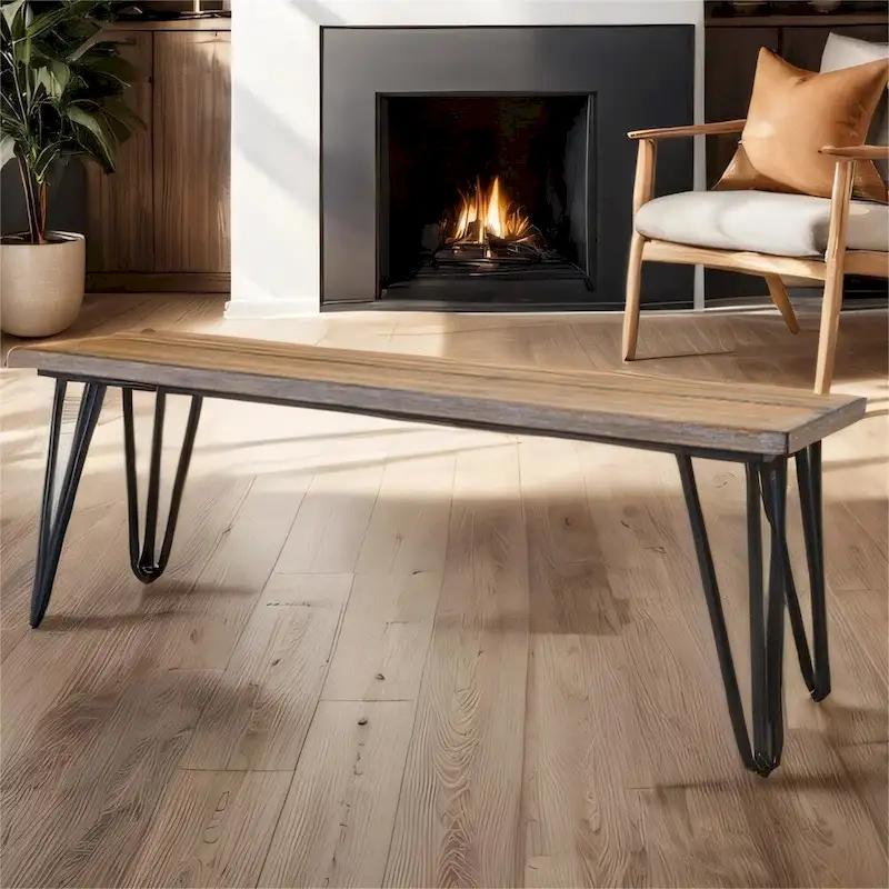 Wood Dining Bench with Metal Frame