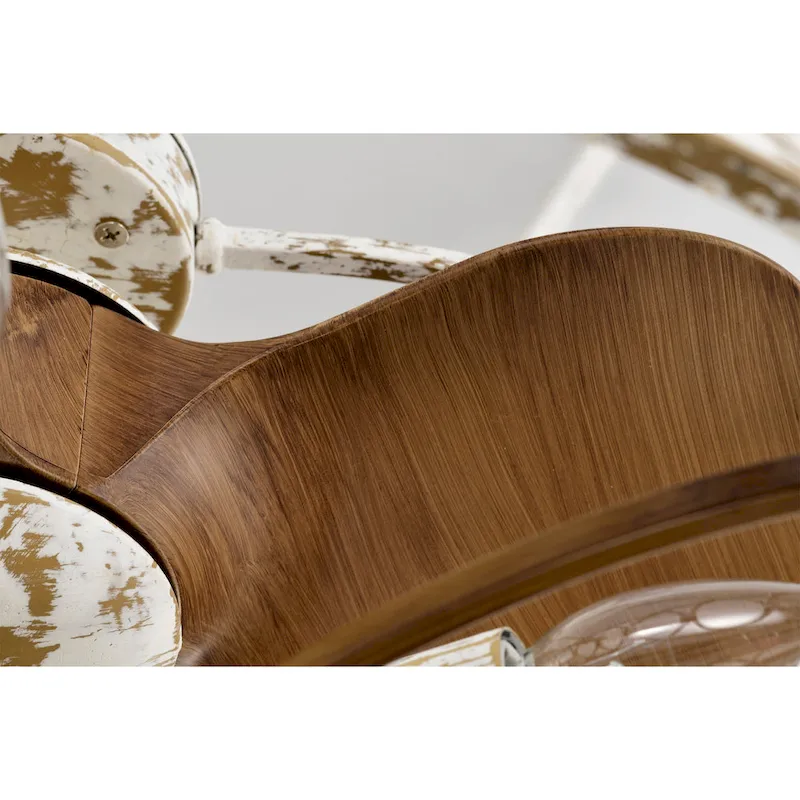 Kolleen 24-inch Weathered White and Imitation Wood 6 Lights 3 Blades Lighted Ceiling Fan with Remote