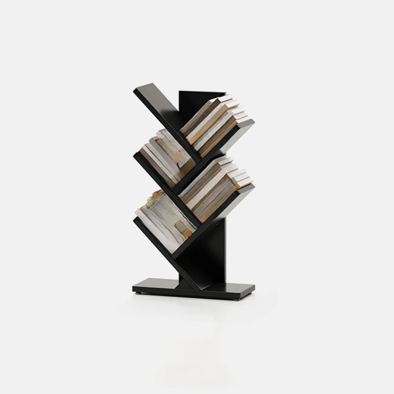 Black Wood Tree-Shaped Vertical Display Bookcase