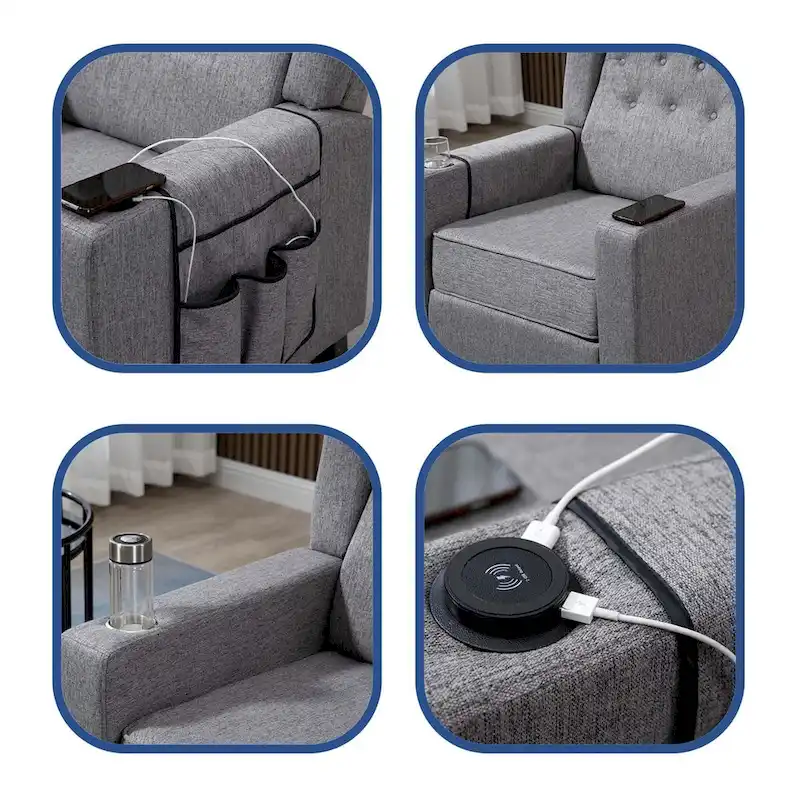 Modern Button Tufted Wingback Push Back Fabric Recliner Chair
