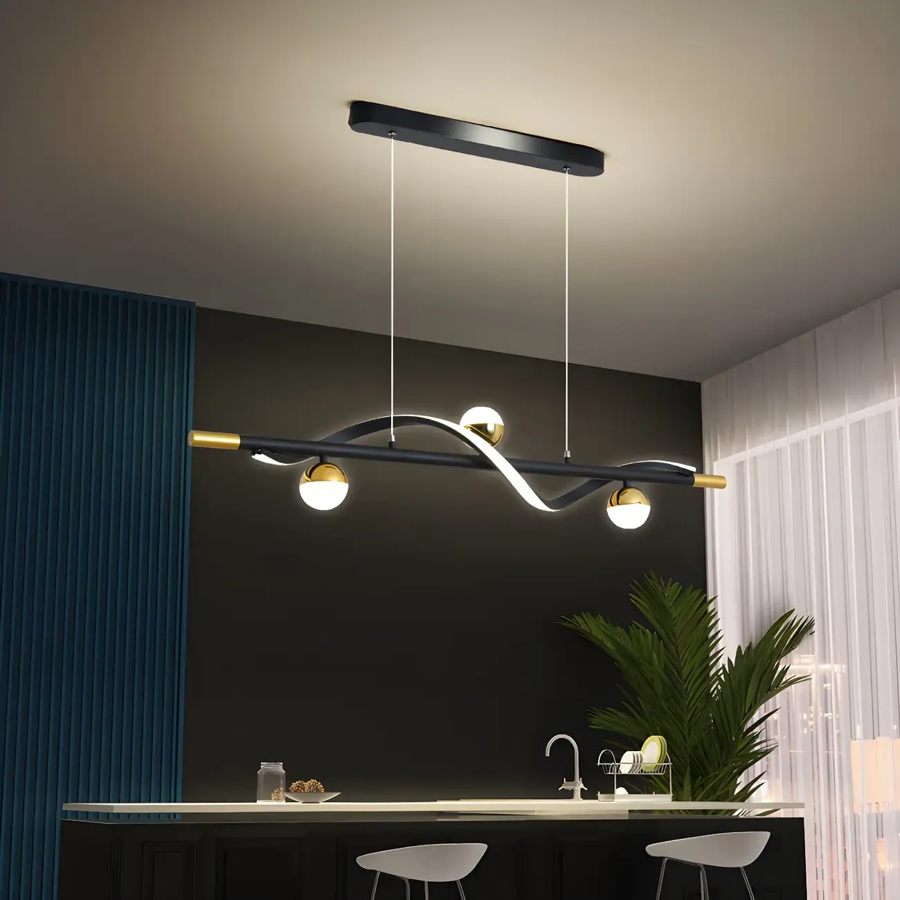 Modern Black Metal Acrylic 4-Light LED Dimming Pendant Light