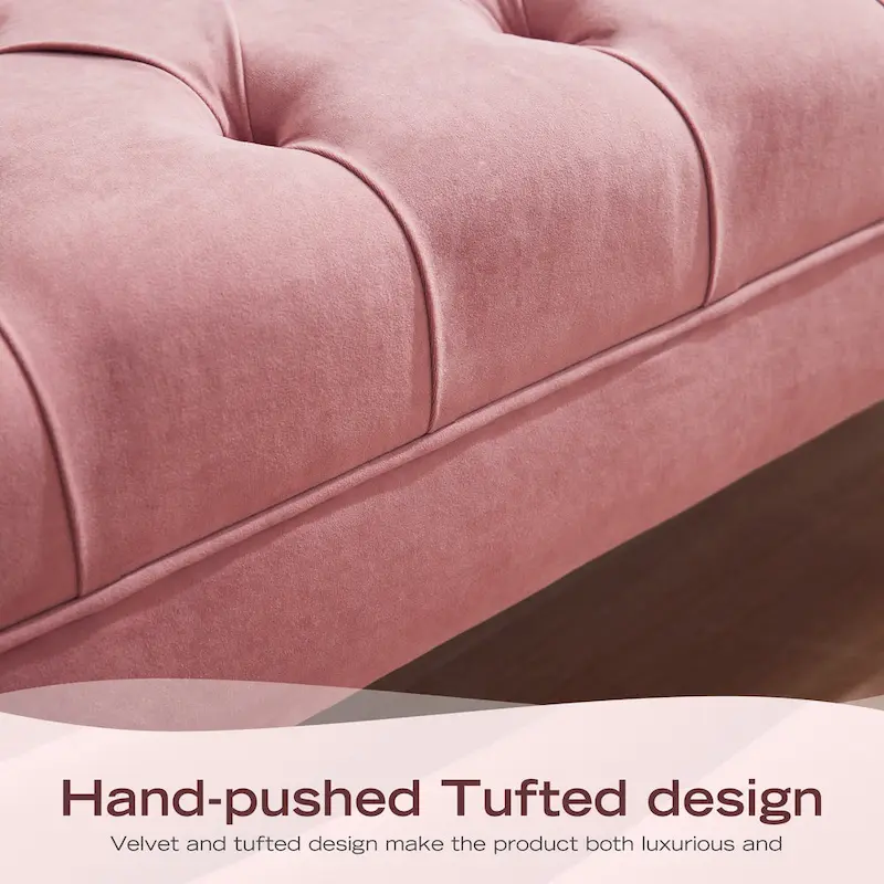 Velvet Bedroom Bench Pink/ Beige/ Blue/ Gray Upholstered Bench with Button-Tufted 60.2.