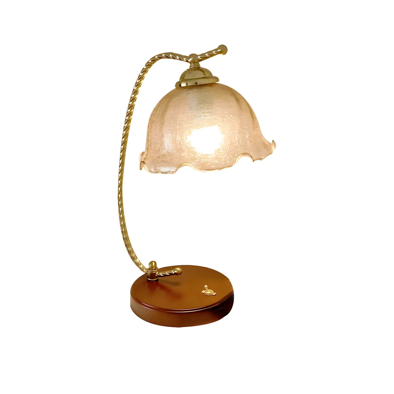 Exquisite Brown Glass Curved Arm Flower Shaped Table Lamp