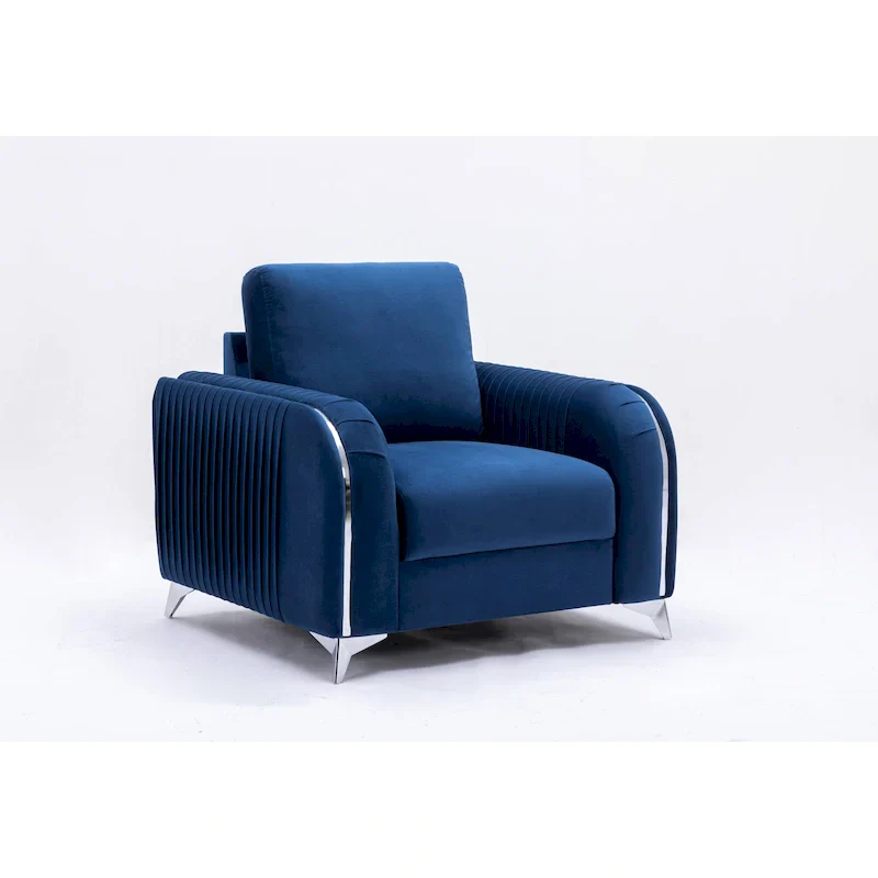 Blue 38 Modern Velvet Accent Chair with Polished Chrome Trim Legs