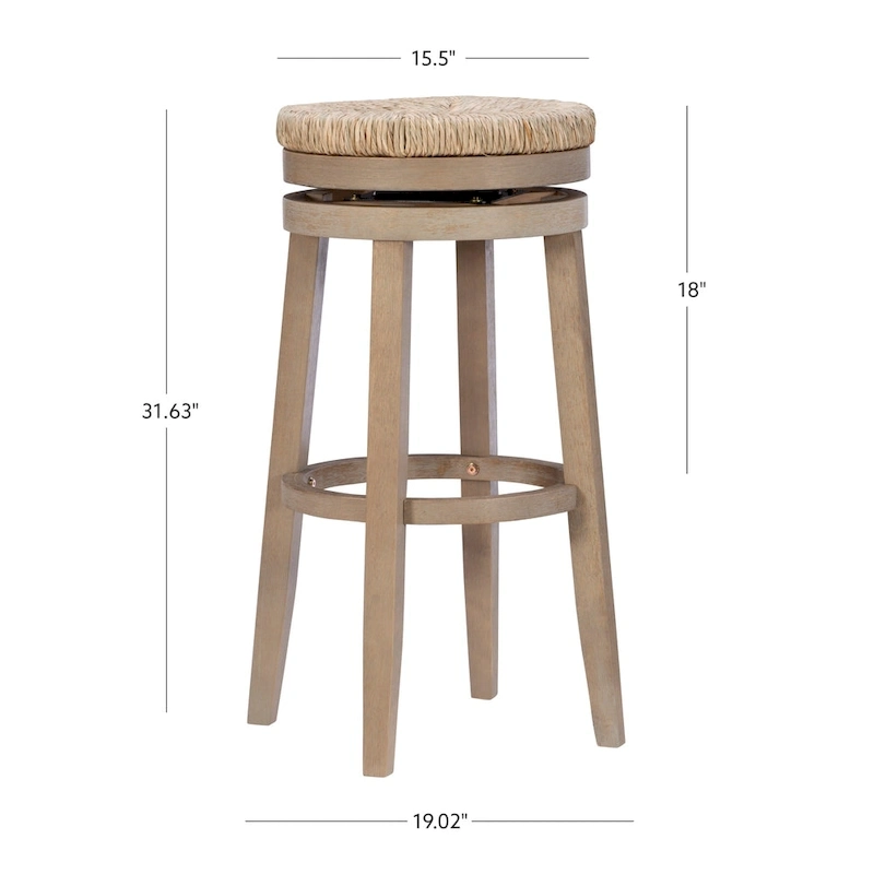 Maya Backless 31-Inch 360-Degree Swivel Bar Stool with Seagrass Seat
