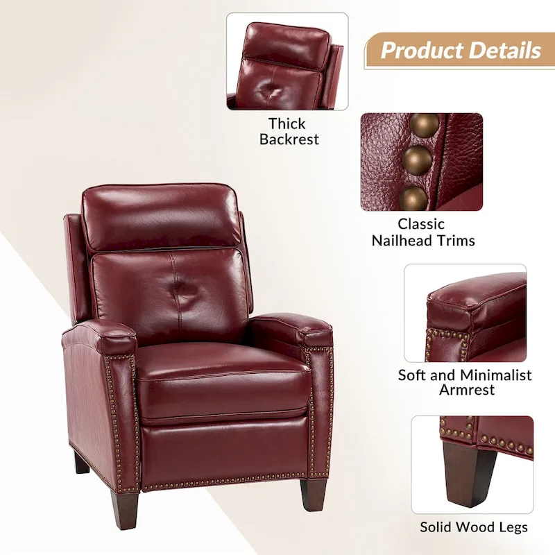 Gaspar Mid-Century  Pushback Recliner with Nailhead Trim by