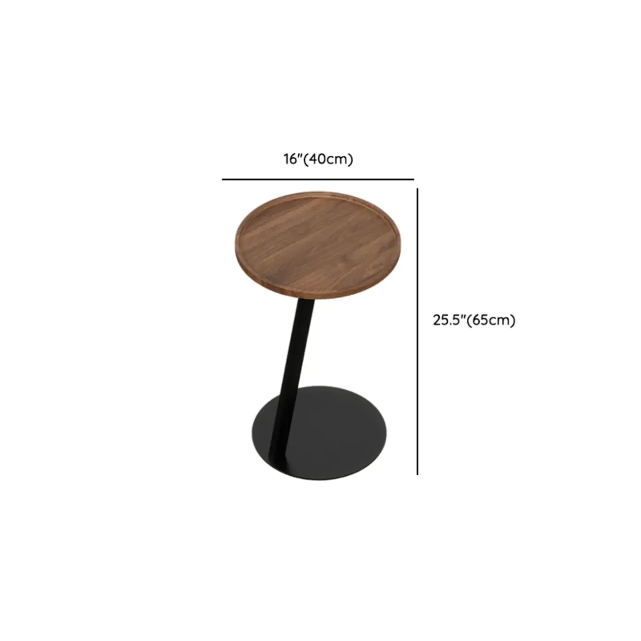 Living Room Brown Wood Top Metal C Shaped Side Table