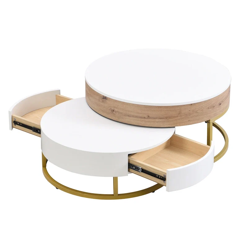 Modern Round Lift-top Nesting Coffee Tables with 2 Drawers