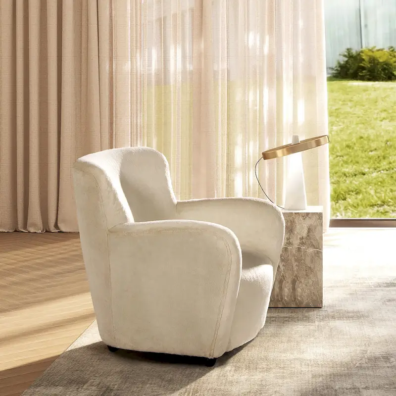 32 Transitional Faux Fur Upholstered Curved Arm Accent Chair
