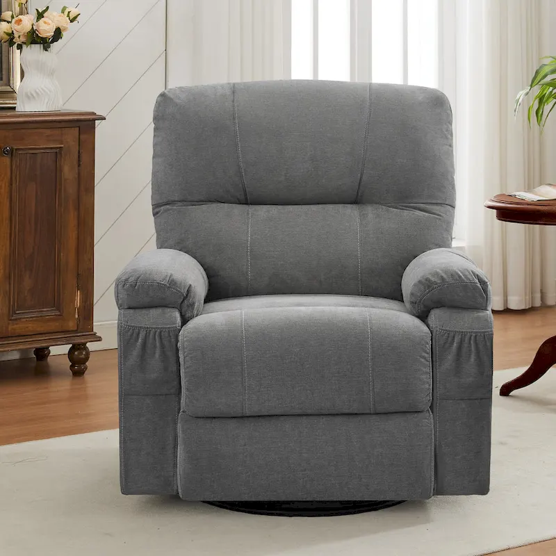 360 Linen Swivel Rocker Recliner with Side Pockets