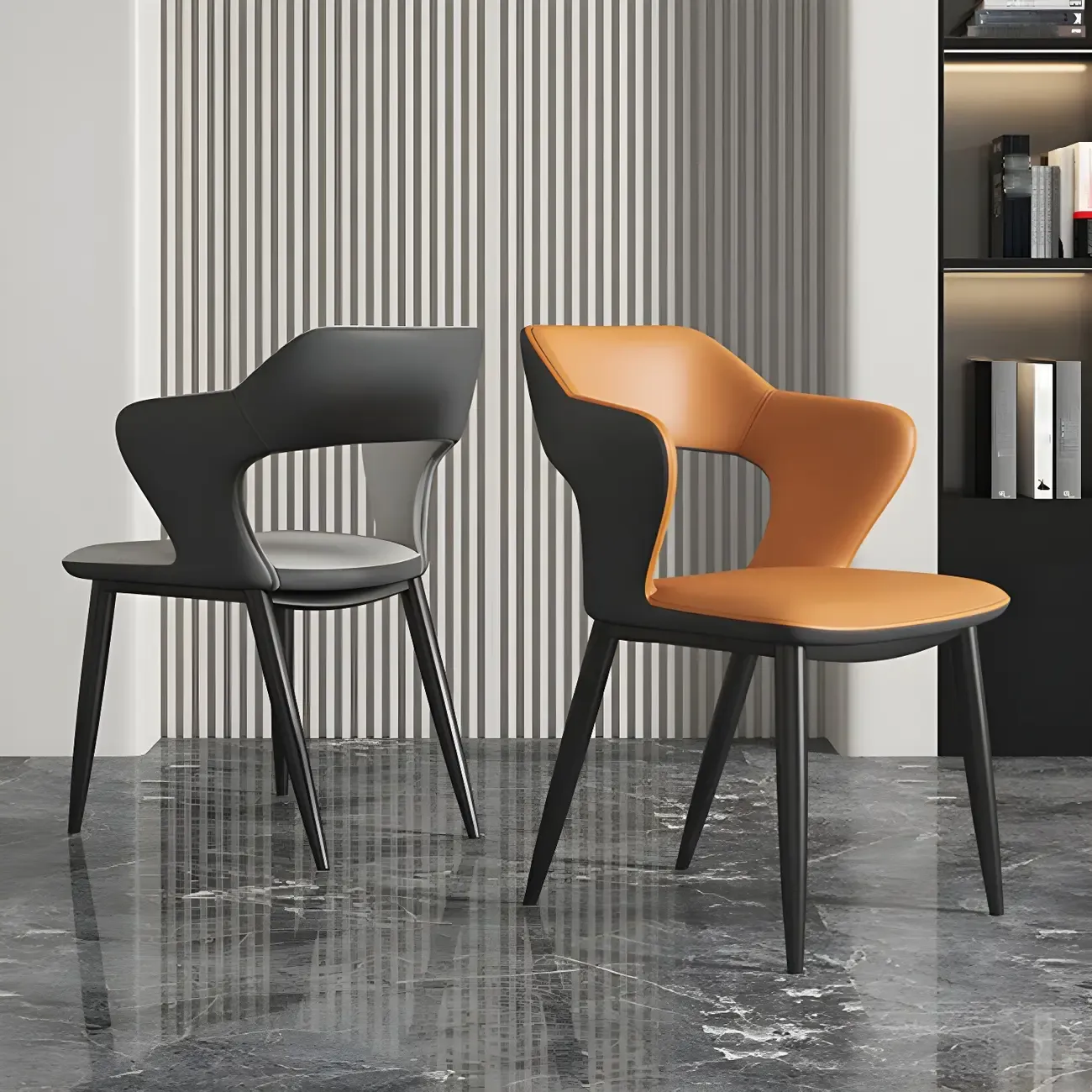 Contemporary Upholstered Open Back Dining Chair with Arms
