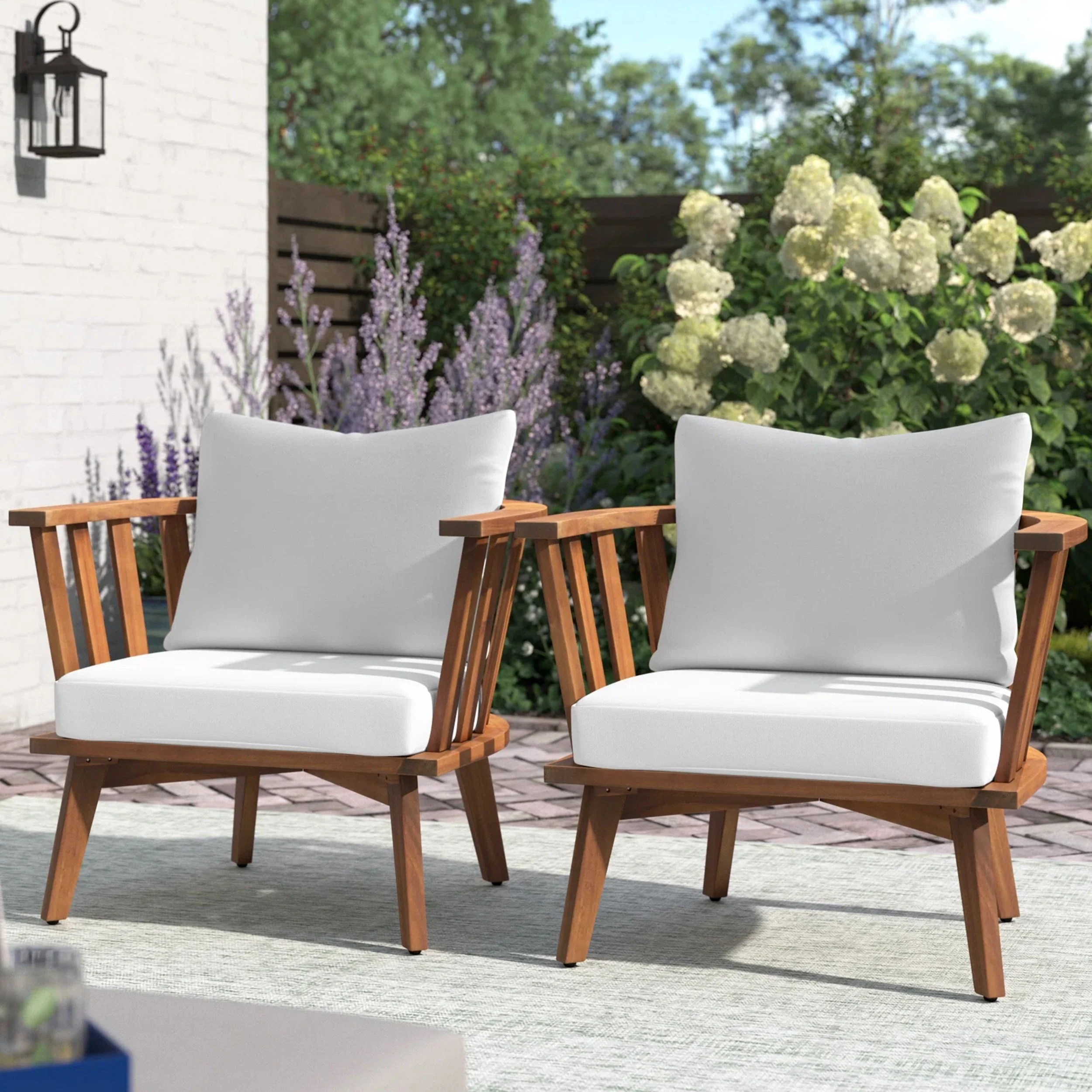 Walker Edison | Teak Acacia Wood Outdoor Patio Club Chair Set of 2