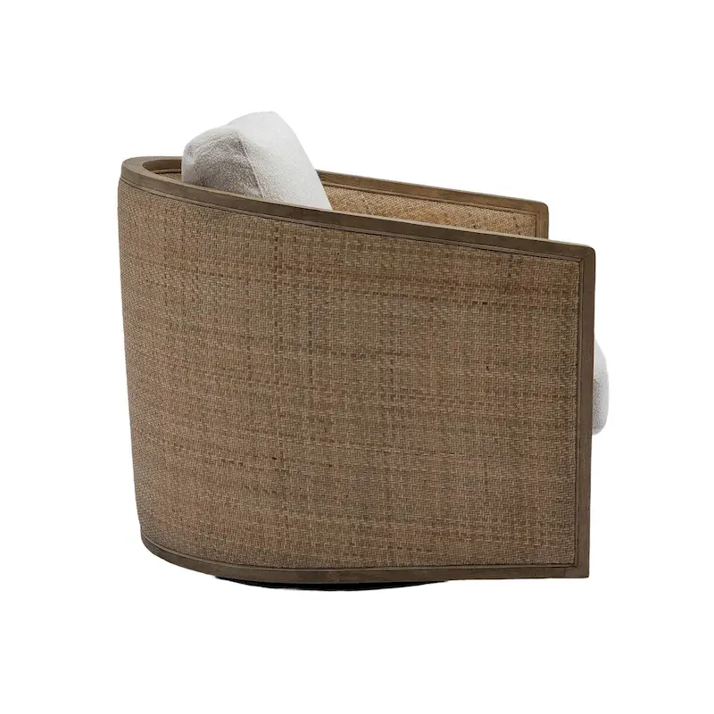 Swivel Barrel Chair, Comfy Round Accent Chair, 360 Degree Swivel Barrel Club Chair, Leisure Arm Chair with Rattan Woven Frame