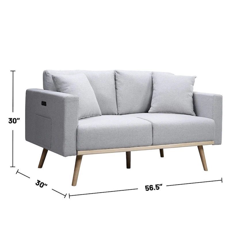 Linen Upholstered Loveseat with 2 Pillows