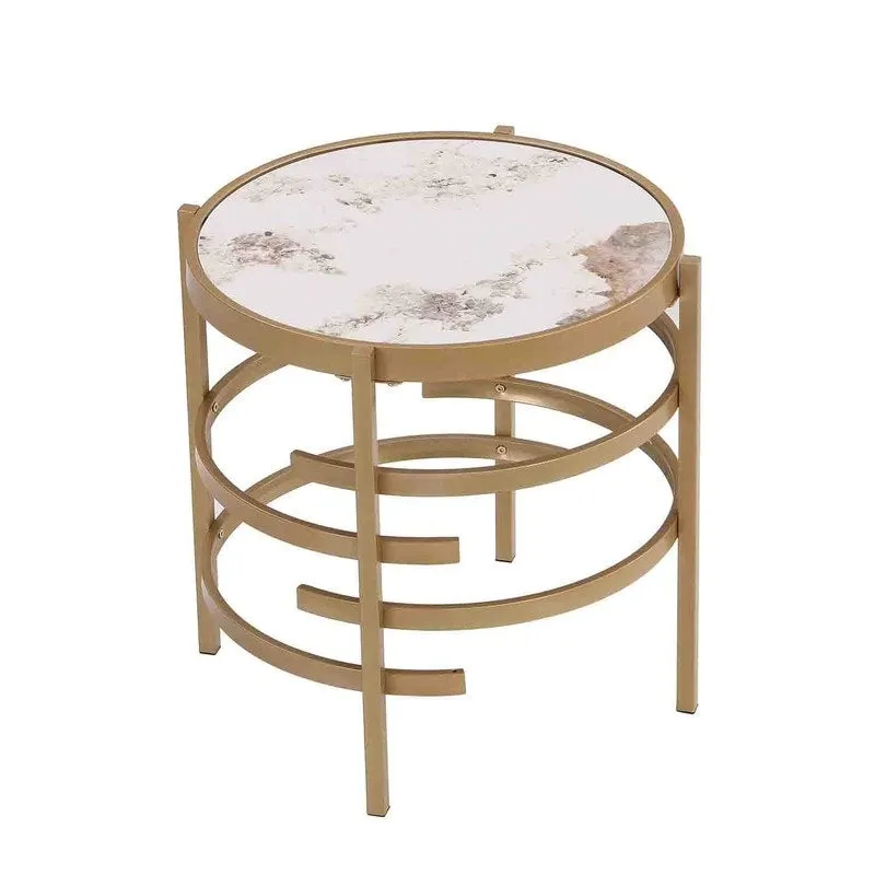 Grondin 20.67 Round End Table with Sintered Stone Table Top and Metal Frame, Modern Style Side Table with Non-Slip Foot Pads